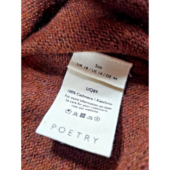 Poetry Cashmere Sweater Women’s 14 Brown Slim Funnel Neck Pullover Quiet Luxury - Picture 4 of 16